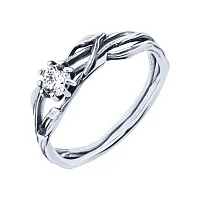 Срібна каблучка "Листя" з переплетенням, чорнінням та фіанітом - 2127943