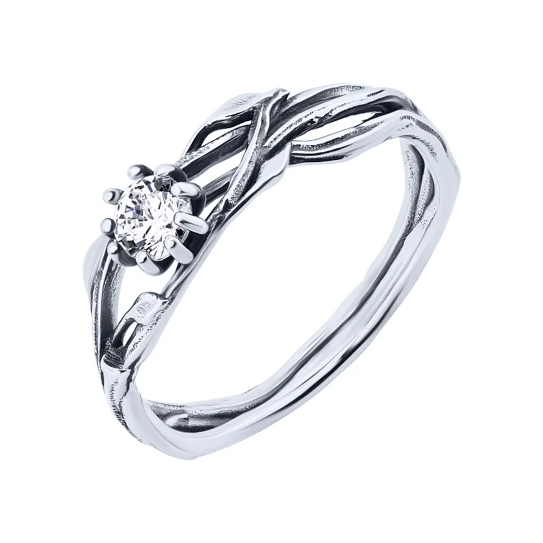 Серебряное кольцо "Листья" с переплетением, чернением и фианитом - 2127943 Серебряное кольцо "Листья" с переплетением, чернением и фианитом - 2127943