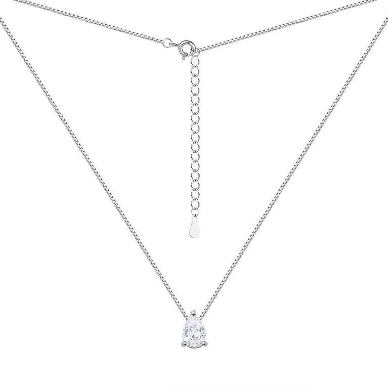 Серебряное колье с фианитом "Капля" в веницианском плетении - 1303129