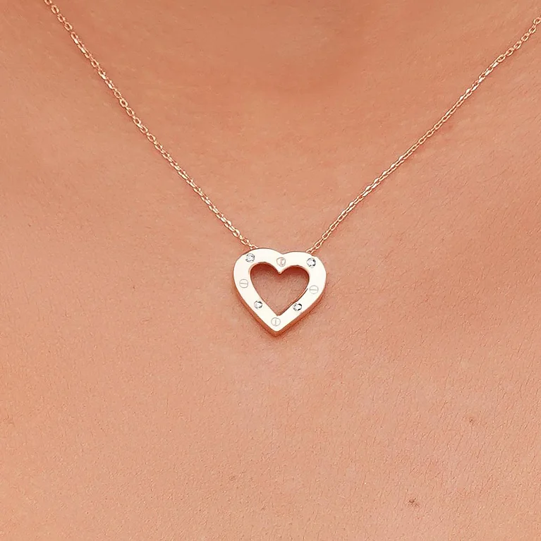 Ланцюжок з підвісом з червоного золота "Love" з фіанітами плетіння якір - 1747587