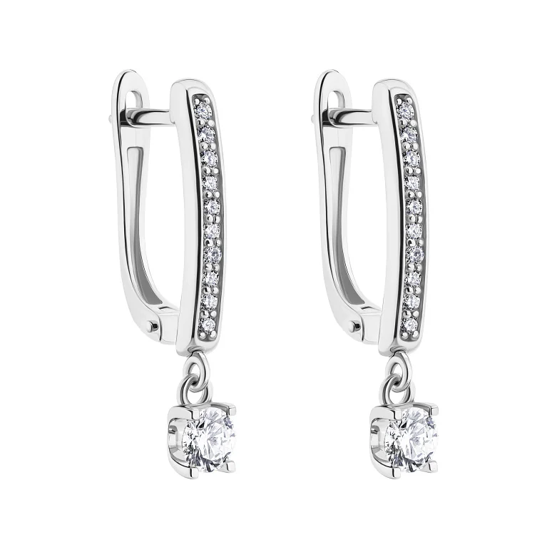 Серьги с бриллиантами в белом золоте с подвесом - 2178257