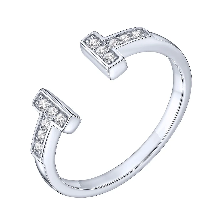 Срібна незамкнута каблучка з доріжками фіанітів - 2159478