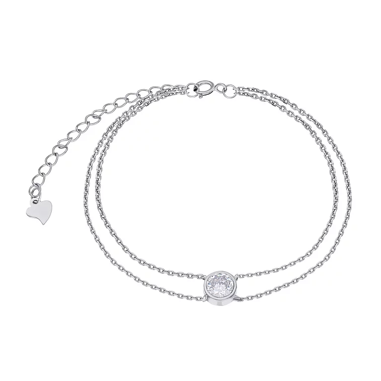 Подвійний срібний браслет з фіанітом плетіння якір. Артикул 7509/Б2Ф/1063: ціна, відгуки, фото – купити в інтернет-магазині AURUM