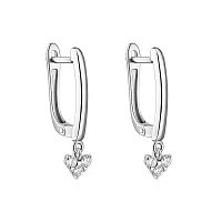 Сережки з білого золота з підвісом "Серце" з діамантами - 2183509