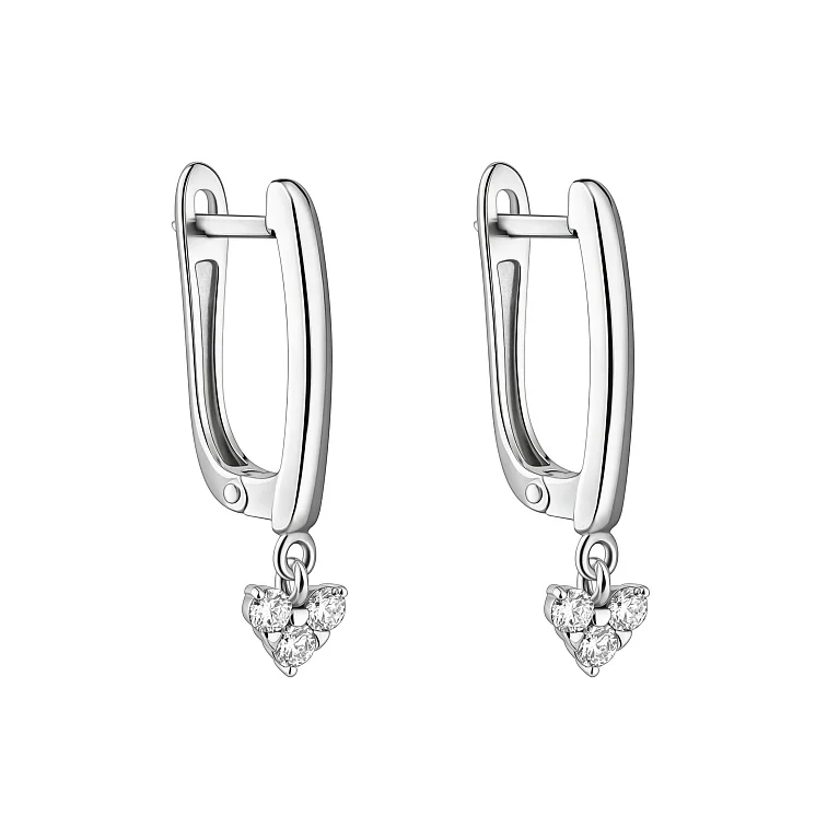 Сережки з білого золота з підвісом "Серце" з діамантами - 2183509