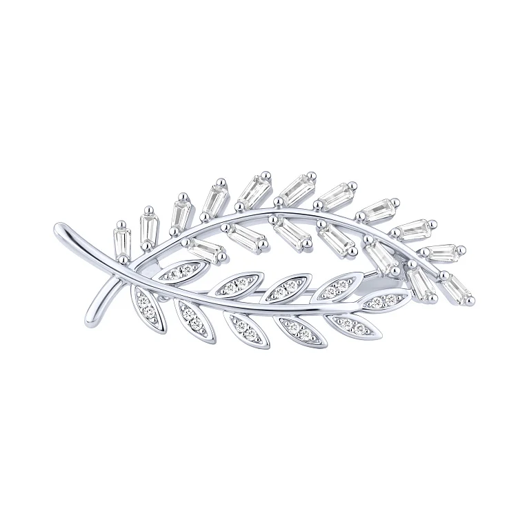 Брошка "Веточки" из серебра с фианитами - 2170945