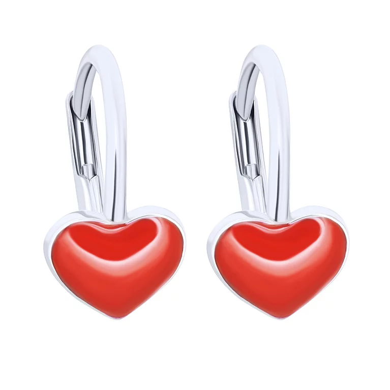 Дитячі срібні сережки-кільця "Сердечко" з емаллю. Артикул 7502/2146001/64: ціна, відгуки, фото – купити в інтернет-магазині AURUM