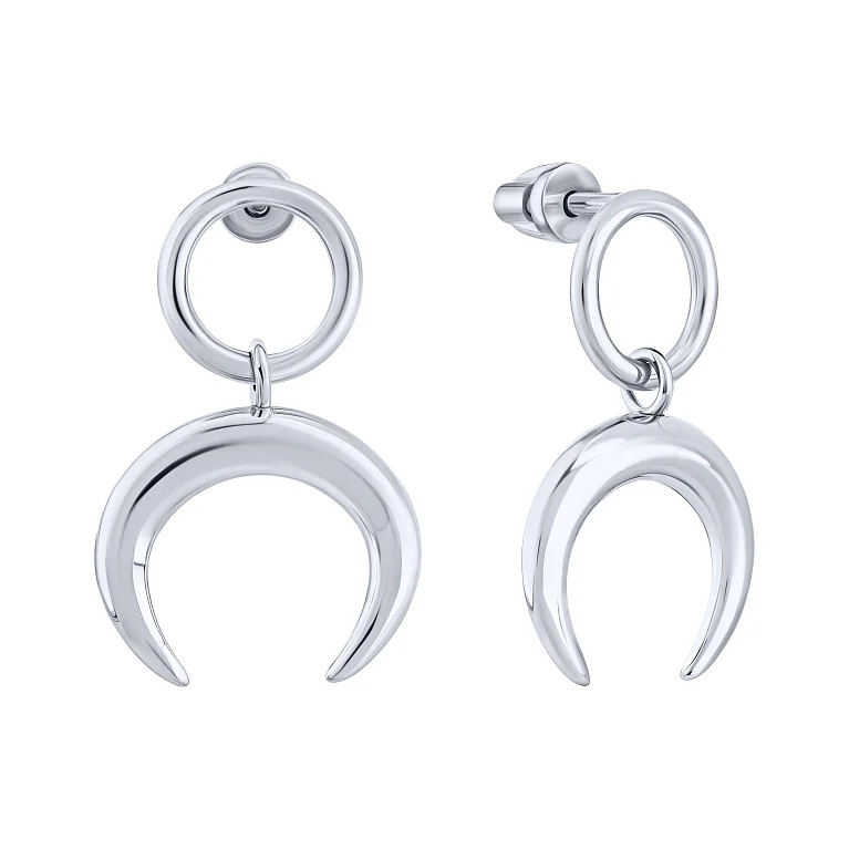 Сережки-пусети зі срібла "Місяць" з підвісом - 2123812