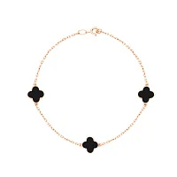 Браслет з червоного золота з агатом "Конюшина" у якірному плетінні - 367456