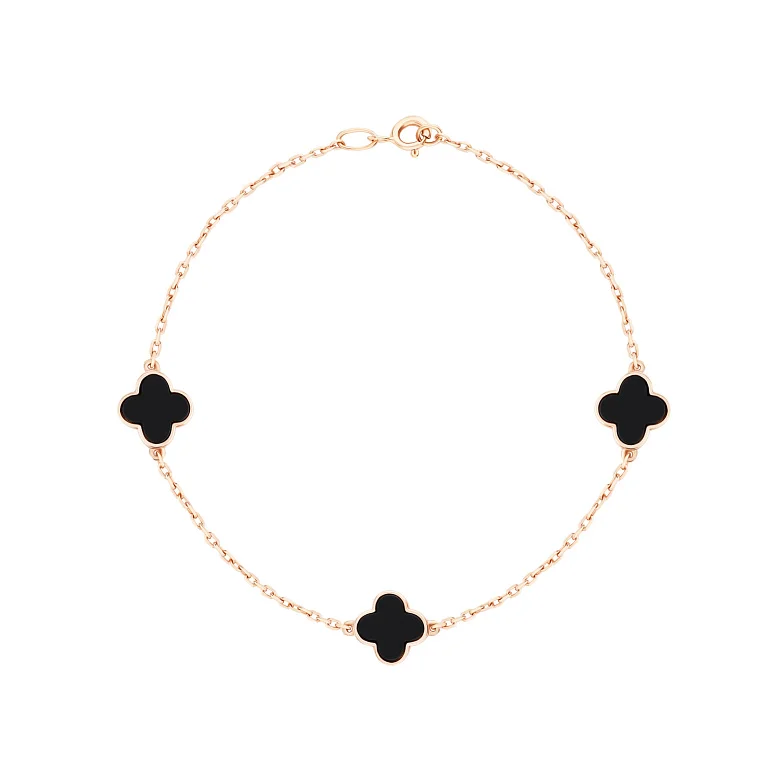 Браслет з червоного золота з агатом "Конюшина" у якірному плетінні - 367456