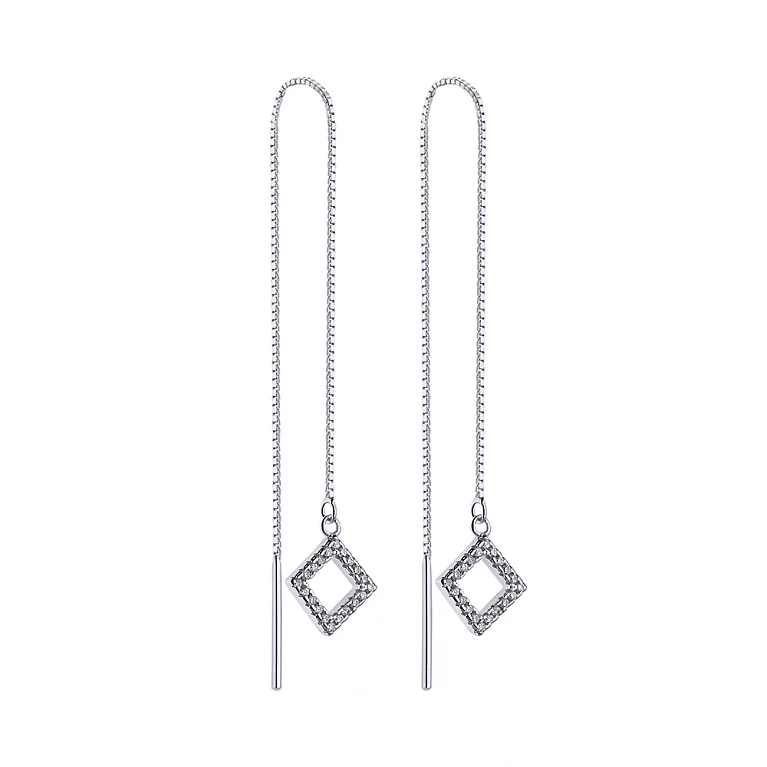 Сережки-протяжки зі срібла з фіанітами. Артикул 7502/С2Ф/1216: ціна, відгуки, фото – купити в інтернет-магазині AURUM