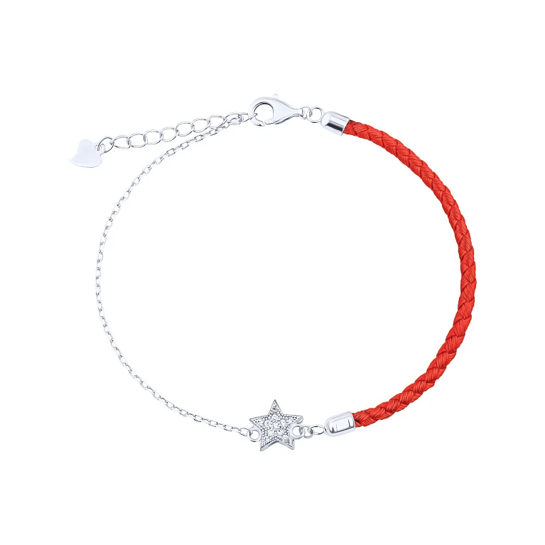 Срібний шовковий браслет "Зірка" з якірним плетінням і фіанітами - 2146917