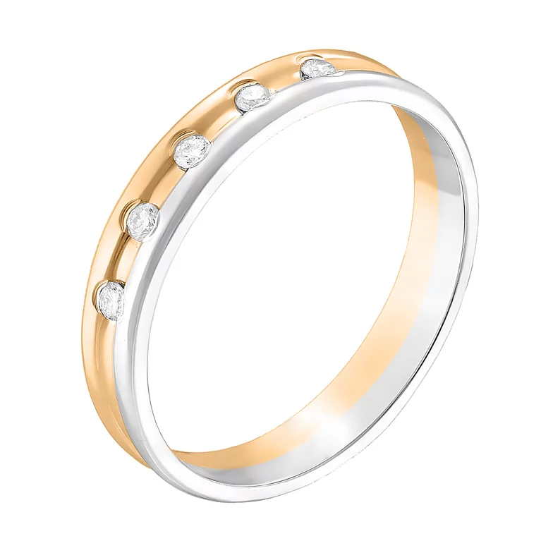 Обручка з комбінованого золота з діамантами. Артикул 880117: ціна, відгуки, фото – купити в інтернет-магазині AURUM