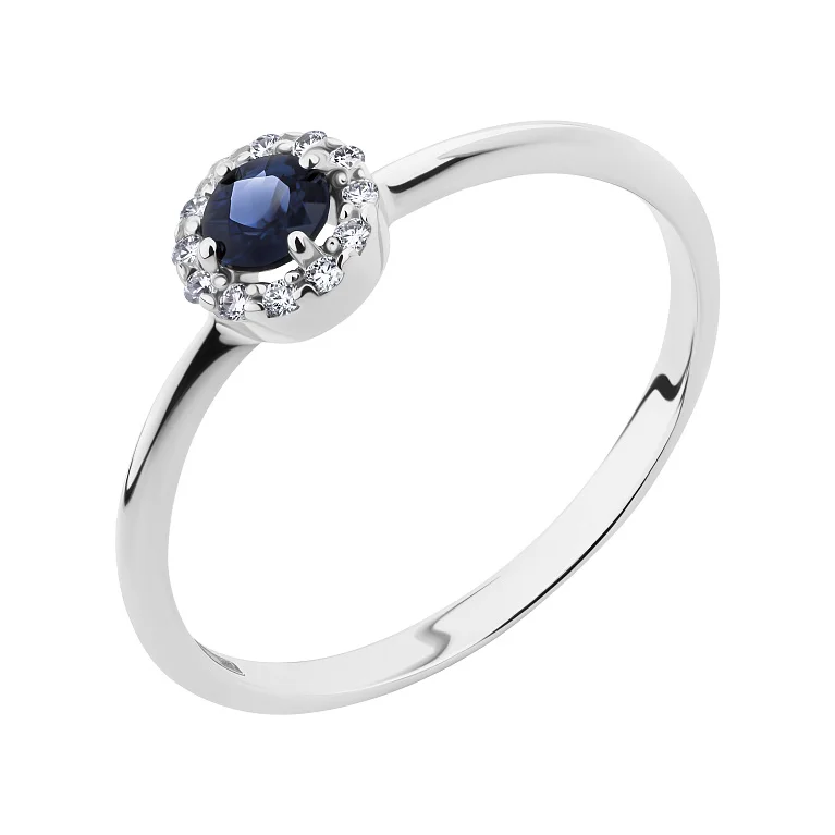 Кольцо из белого золота с сапфиром и бриллиантами - 2135765