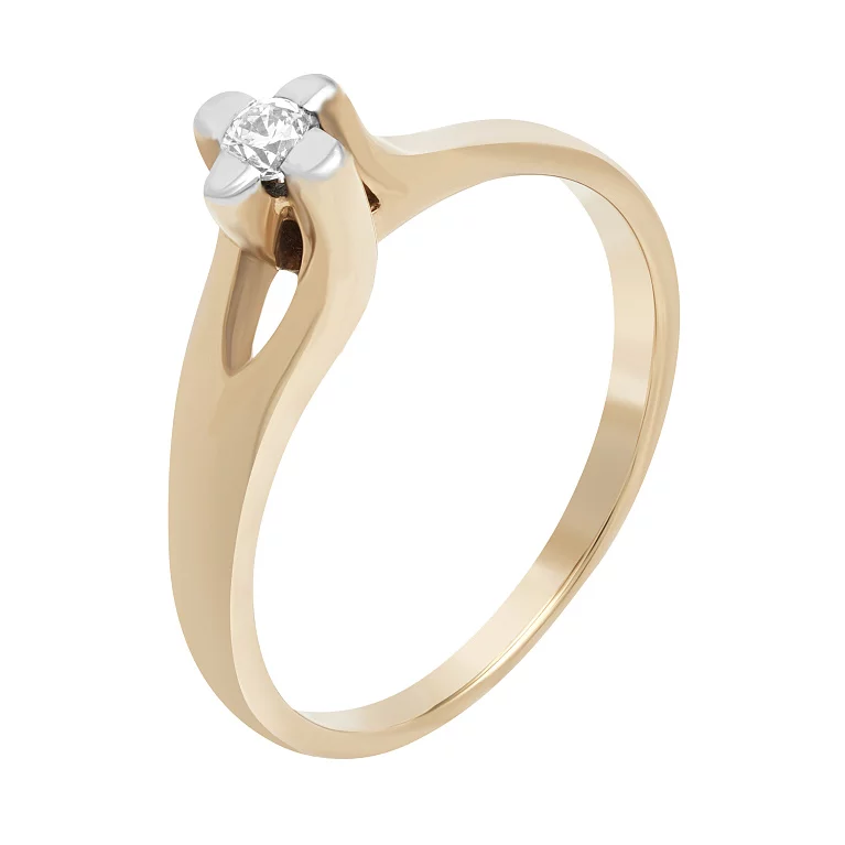 Каблучка на заручини з комбінованого золота з діамантом. Артикул М129574: ціна, відгуки, фото – купити в інтернет-магазині AURUM