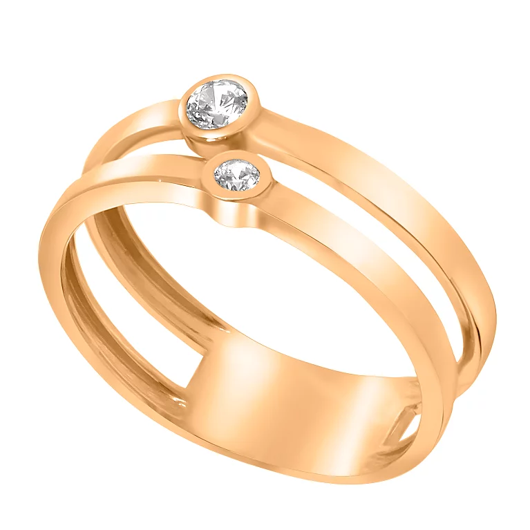 Кольцо из красного золота двойное с фианитами. Артикул 110220601: цена, отзывы, фото – купить в интернет-магазине AURUM
