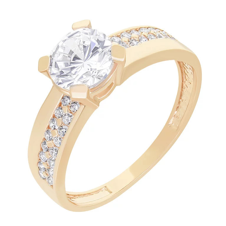 Золотое кольцо для помолвки с фианитами. Артикул 112601: цена, отзывы, фото – купить в интернет-магазине AURUM