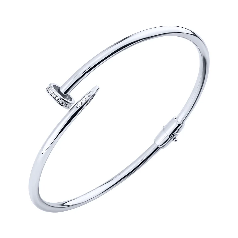 Браслет зі срібла "Цвях" з фіанітами - 1810682