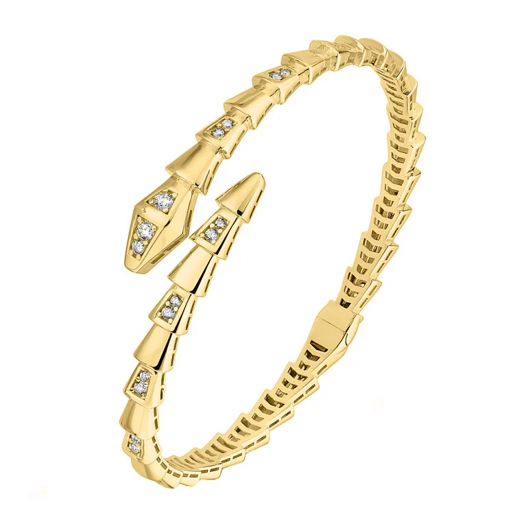 Жесткий браслет из желтого золота "Змея" с фианитами. Артикул 326883ж: цена, отзывы, фото – купить в интернет-магазине AURUM