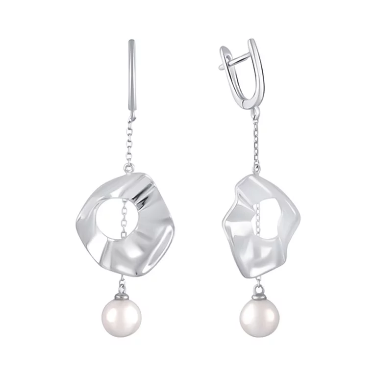 Сережки из серебра с подвесками с жемчужинами. Артикул 7502/2106418: цена, отзывы, фото – купить в интернет-магазине AURUM