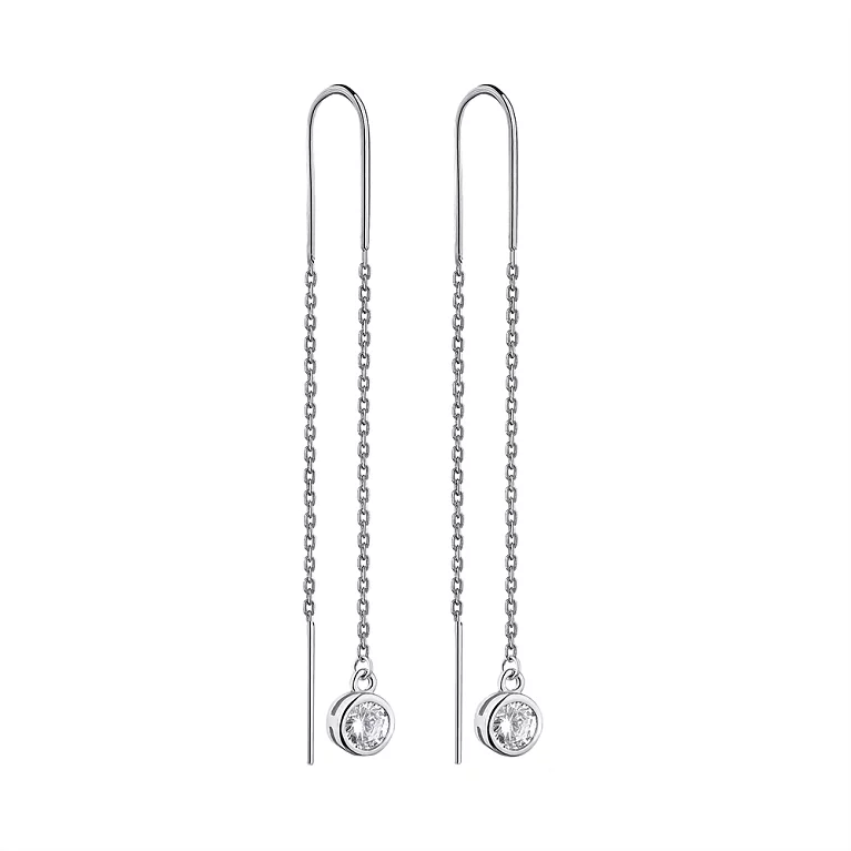 Сережки-протяжки срібні з підвісами та фіанітом. Артикул 7502/С2Ф/4026: ціна, відгуки, фото – купити в інтернет-магазині AURUM