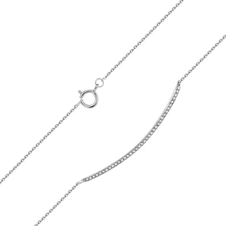 Кольє з білого золота з підвісом та діамантами плетіння якір - 2167120