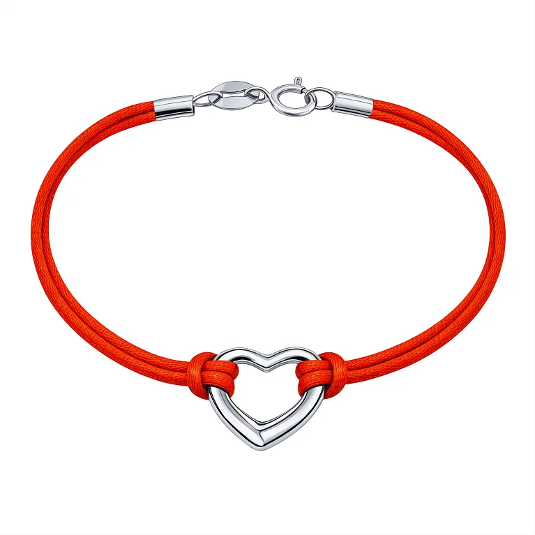 Двойной шелковый браслет со вставкой из серебра "Сердце" - 2223340