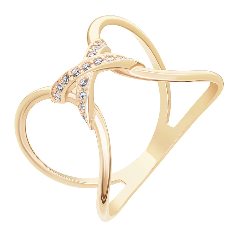 Двойное кольцо из красного золота с фианитами. Артикул 1109682101: цена, отзывы, фото – купить в интернет-магазине AURUM