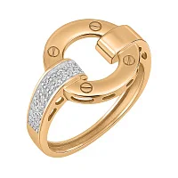 Каблучка "Love" з комбінованого золота з фіанітами - 2142385