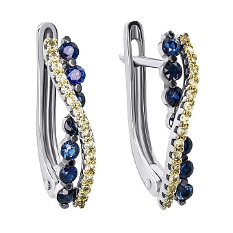 Сережки из белого золота с сапфирами - 1275298
