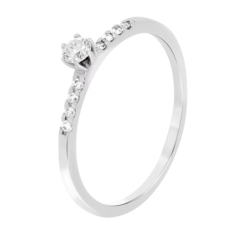 Помолвочное кольцо с дорожкой бриллиантов в белом золоте. Артикул 1025/1б: цена, отзывы, фото – купить в интернет-магазине AURUM