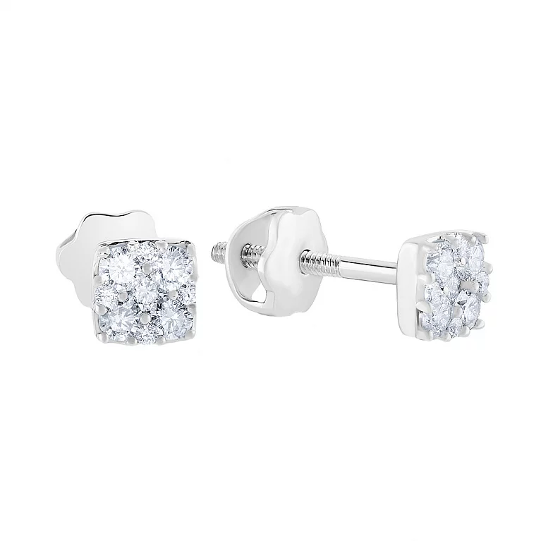 Золоті сережки-гвоздики з діамантами. Артикул С341268020б: ціна, відгуки, фото – купити в інтернет-магазині AURUM