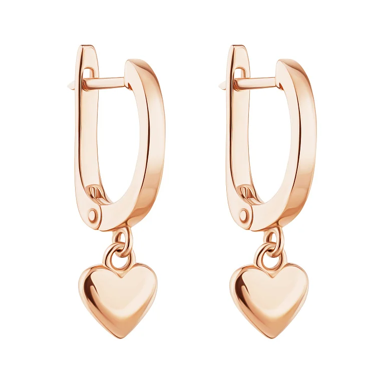 Сережки з підвісами "Серце" у червоному золоті - 2180081
