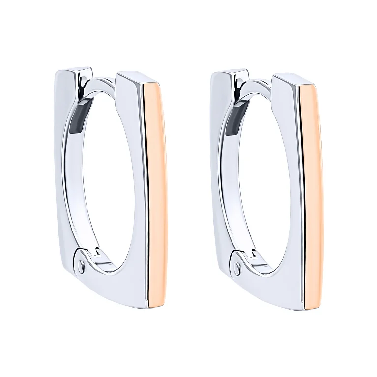 Сережки "Квадрат" зі срібла з вставкою з червоного золота - 2146369