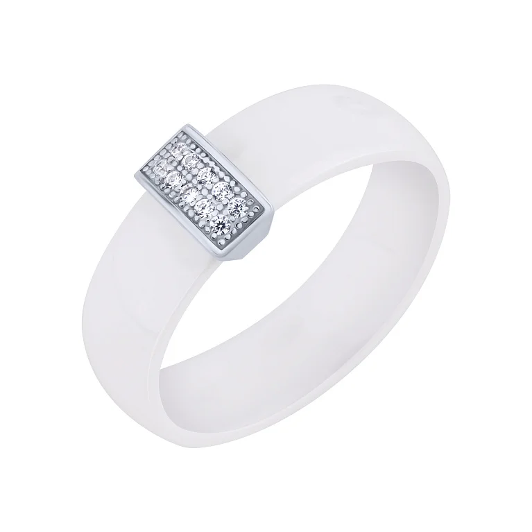 Керамічна каблучка із вставкою зі срібла з фіанітами - 2138127