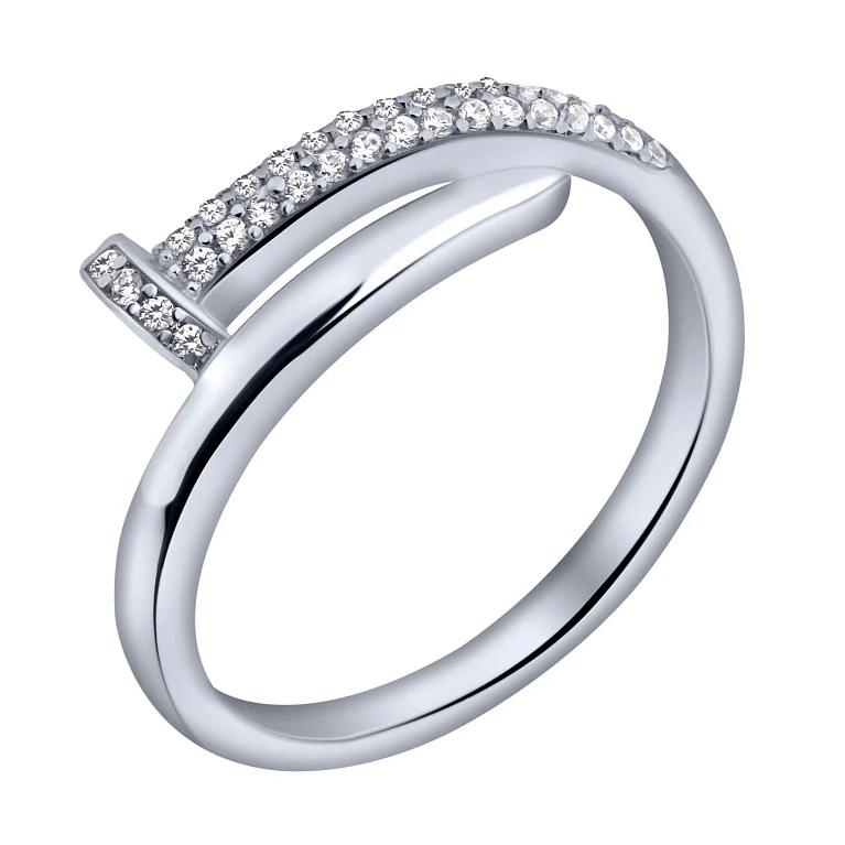 Серебряное кольцо незамкнутое "Гвоздь" с фианитами - 2159474