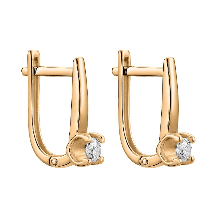 Сережки з червоного золота з діамантом у класичному стилі - 2182687