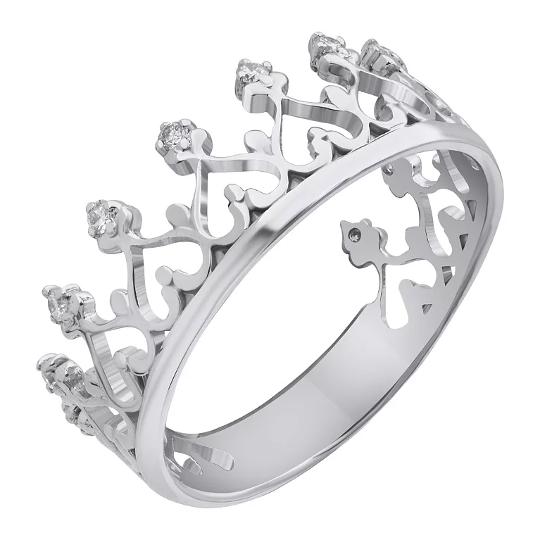 Кольцо "Корона" из белого золота с бриллиантами. Артикул 1125/1б: цена, отзывы, фото – купить в интернет-магазине AURUM
