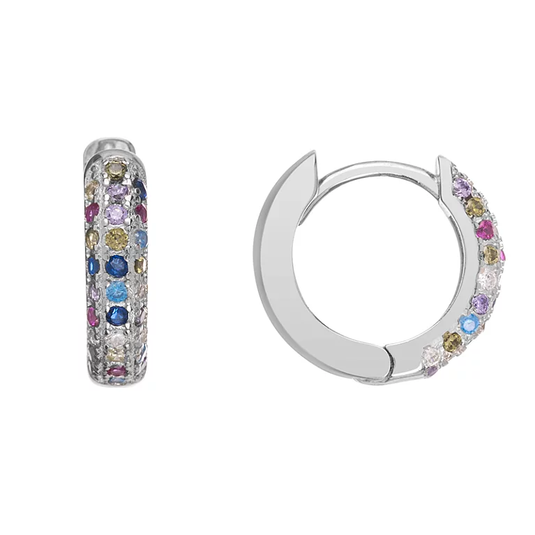Серебряные серьги-кольца с цветными фианитами. Артикул 7502/2109716/11: цена, отзывы, фото – купить в интернет-магазине AURUM