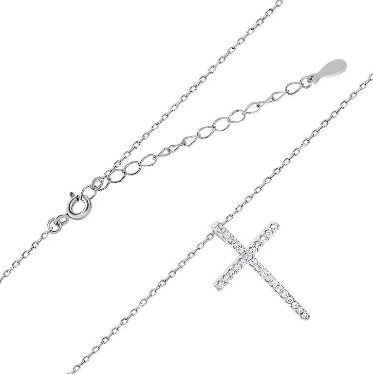 Цепочка с крестиком из серебра с фианитами якорное плетение. Артикул 7507/1701: цена, отзывы, фото – купить в интернет-магазине AURUM