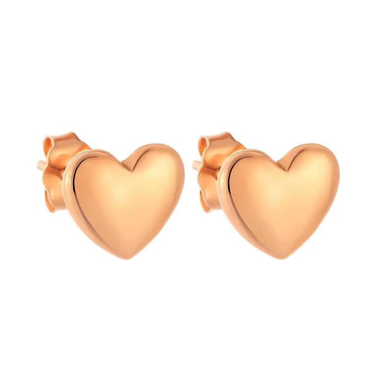 Сережки-гвоздики из красного золота "Сердечки". Артикул 106044: цена, отзывы, фото – купить в интернет-магазине AURUM