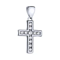 Декоративный серебряный крестик с фианитами - 1785576