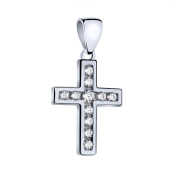 Декоративный серебряный крестик с фианитами - 1785576