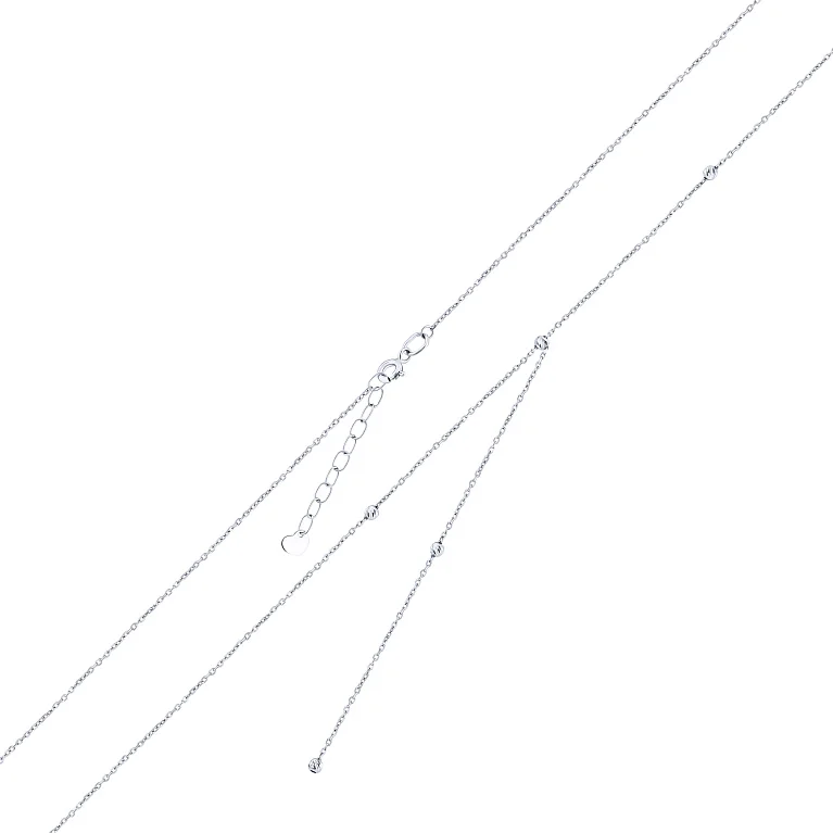 Кольє-краватка з білого золота з кульками плетіння якір - 1823478