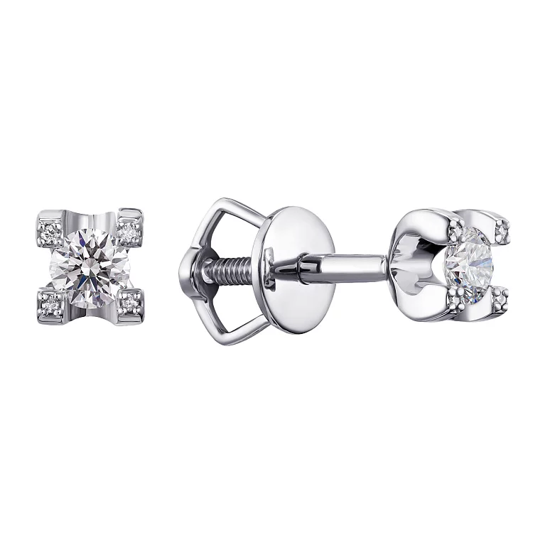 Сережки-гвоздики з білого золота з діамантами. Артикул С2723б: ціна, відгуки, фото – купити в інтернет-магазині AURUM