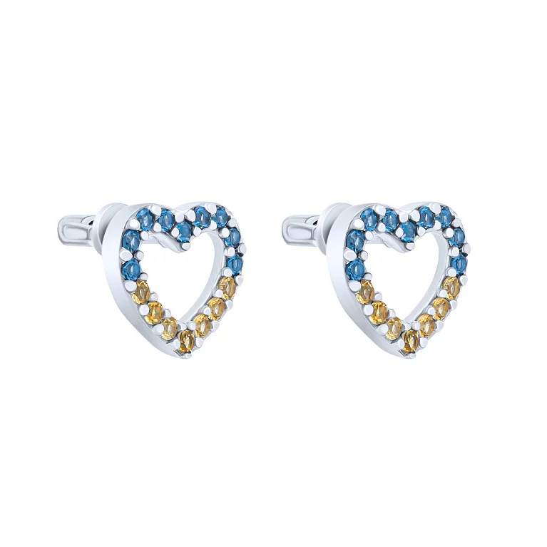 Срібні сережки-гвоздики "Серце" з фіанітами. Артикул 7518/2071/205: ціна, відгуки, фото – купити в інтернет-магазині AURUM