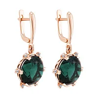 Сережки з червоного золота з підвісом, кварцом та фіанітами - 2086741