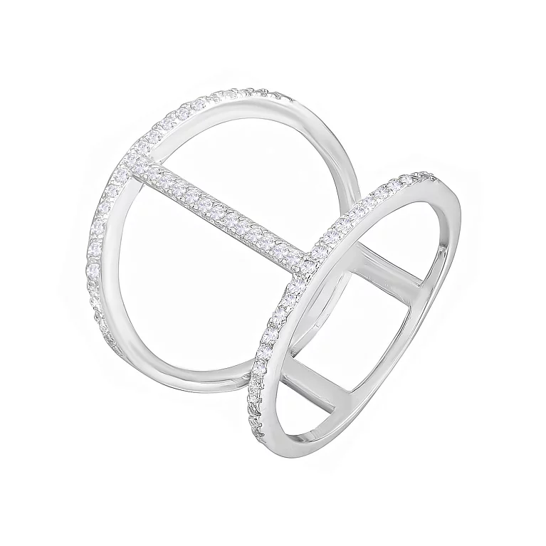 Серебряное двойное кольцо с дорожкой фианита. Артикул 7501/К2Ф/259: цена, отзывы, фото – купить в интернет-магазине AURUM