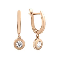 Сережки из красного золота с подвесами с фианитом - 853111 Сережки из красного золота с подвесами с фианитом - 853111