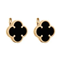 Сережки "Конюшина" із червоного золота з оніксом - 2125864